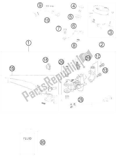 All parts for the Hand Brake Cylinder of the KTM 690 Duke Orange Japan 2008