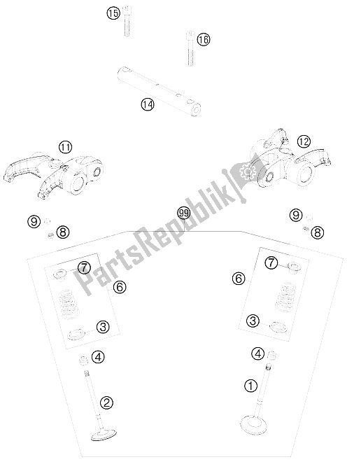 Todas las partes para Accionamiento De Válvula de KTM 690 Duke Orange India 2009