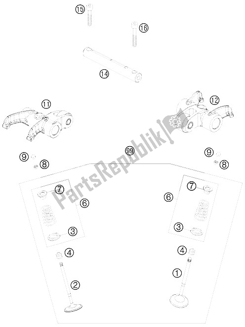 Todas las partes para Accionamiento De Válvula de KTM 690 Enduro 08 Australia United Kingdom 2008