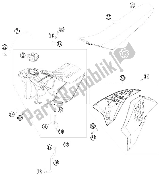 All parts for the Tank, Seat, Cover of the KTM 250 SX Europe 2009