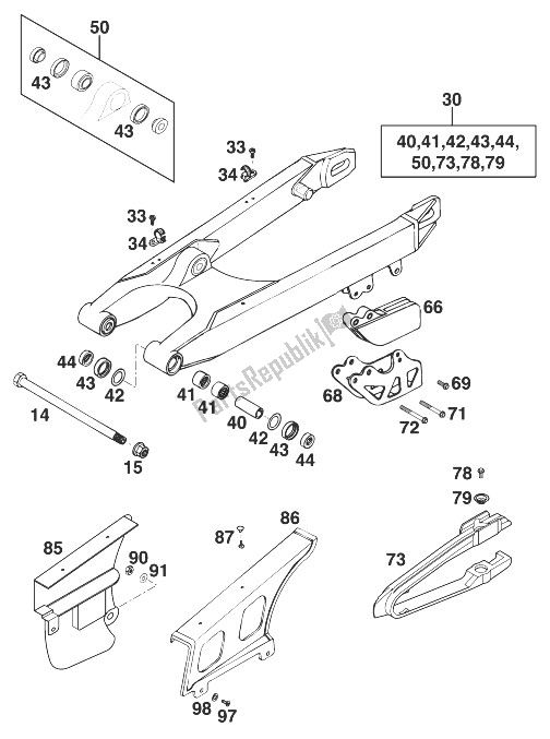 Tutte le parti per il Schwingarm 125-380 '99 del KTM 125 EXC 99 Europe 1999