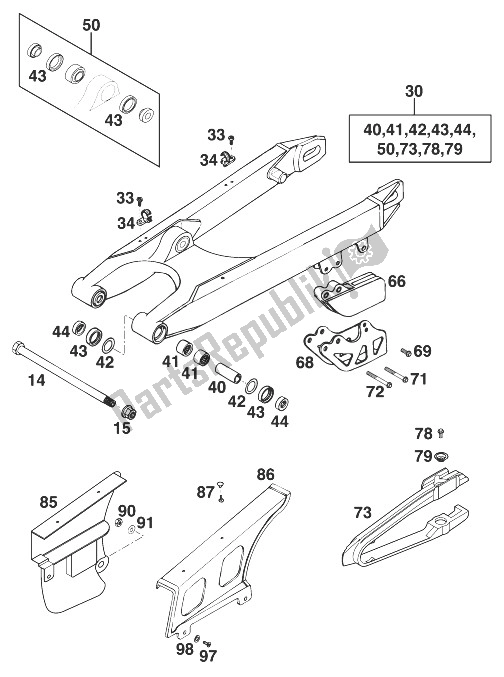 All parts for the Schwingarm 125-380 '99 of the KTM 125 EXC 99 USA 1999