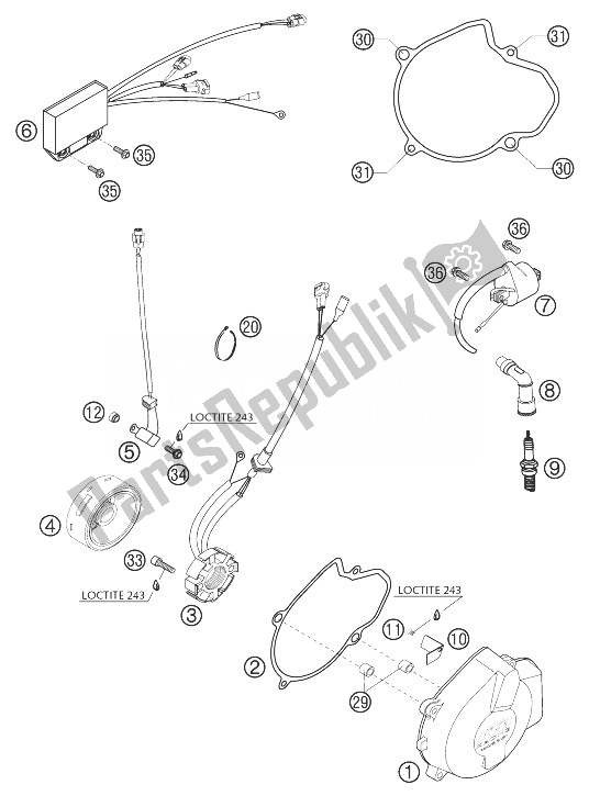 All parts for the Ignition System 450/525 Sx of the KTM 450 SX Racing Europe 2004