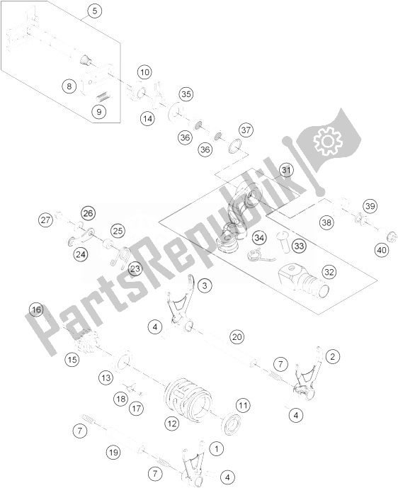 All parts for the Shifting Mechanism of the KTM Freeride 350 Europe 2014