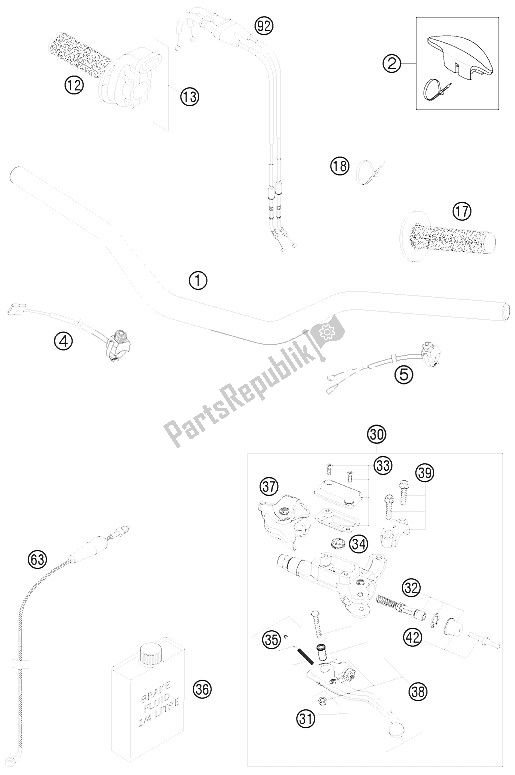 All parts for the Handlebar, Controls of the KTM 400 XC W USA 2009