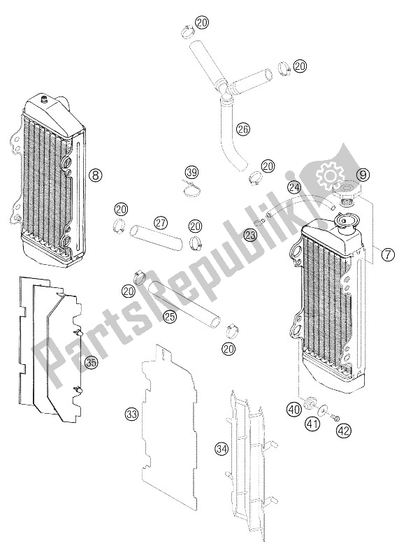 All parts for the Cooling System Sx, Mxc of the KTM 250 SX Europe 2005