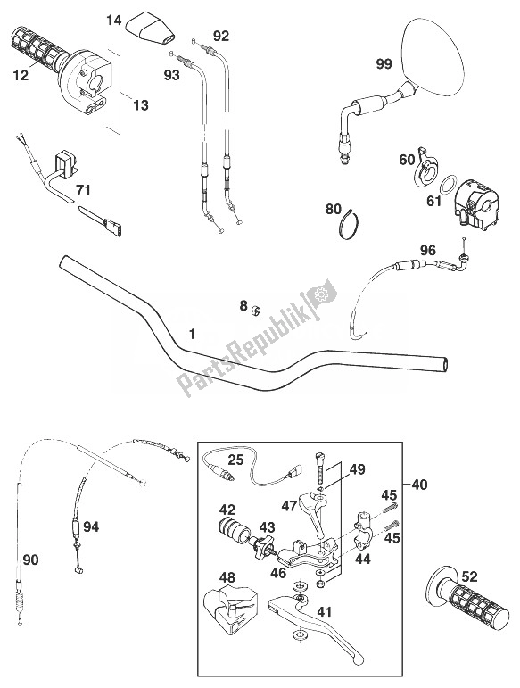 All parts for the Handle Bar - Controls Adventure '99 of the KTM 640 Adventure R USA 1999