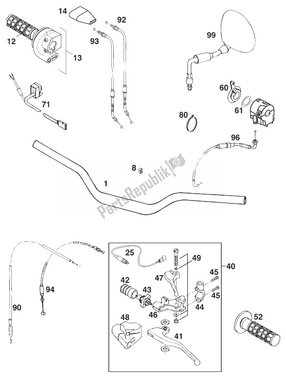 Tutte le parti per il Manubrio - Controlla L'avventura '99 del KTM 640 Adventure R USA 1999