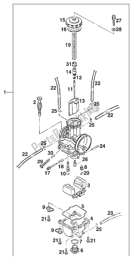 Todas as partes de Carburador Keihin Pwk 38 '96 do KTM 250 EGS M ö 12 KW Europe 730070 1997