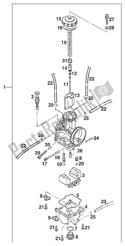 Alle onderdelen voor de Carburateur Keihin Pwk 38 '96 van de KTM 250 SX M O USA 1996