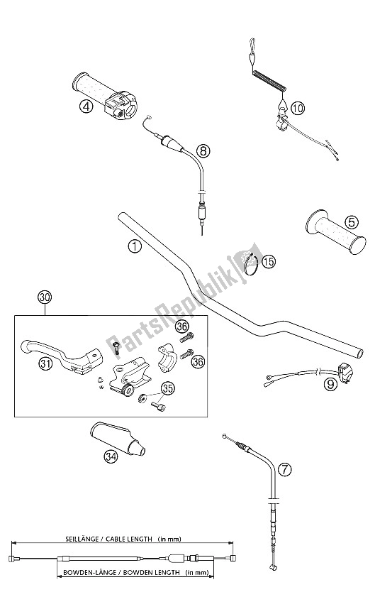 Tutte le parti per il Manubrio 50 Gs 2002 del KTM 50 Mini Adventure GS Europe 2002