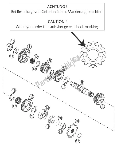 All parts for the Transmission Ii 250/300 of the KTM 300 EXC SIX Days Europe 2003