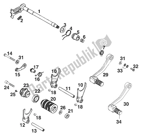 All parts for the Gear Change Mechanism Lc4 Sx,sc. Egs '98 of the KTM 400 SXC USA 2000