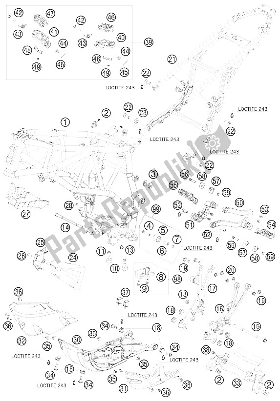 All parts for the Frame of the KTM 990 Adventure R Europe 2009