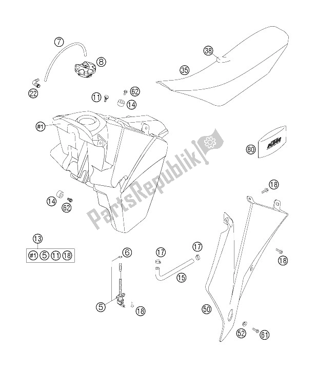 Tutte le parti per il Serbatoio, Sedile, Coperchio del KTM 200 XC W USA 2006