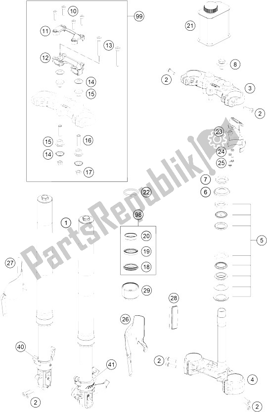 Tutte le parti per il Forcella Anteriore, Pinza Tripla del KTM 390 Duke BL ABS CKD 15 China 2015