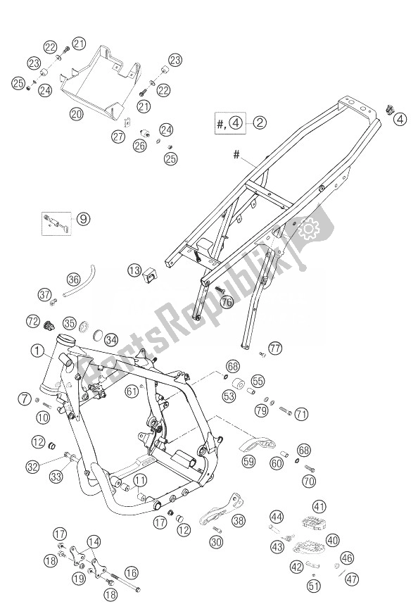 Tutte le parti per il Telaio, Telaio Secondario 625 Mq del KTM 625 SMC Australia United Kingdom 2004
