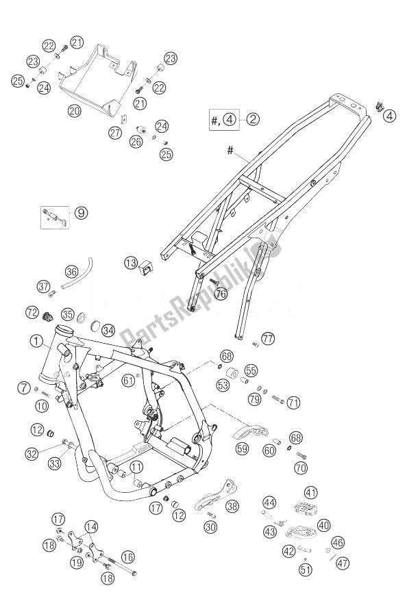 Tutte le parti per il Telaio, Telaio Secondario 625 Mq del KTM 625 SMC Europe 2004