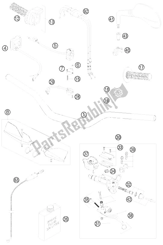 All parts for the Handlebar, Controls of the KTM 400 EXC Australia 2009