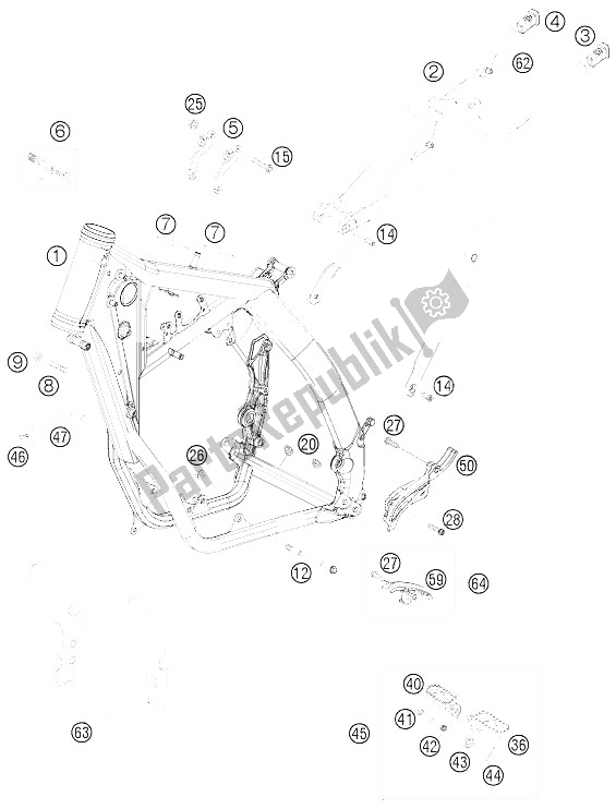 All parts for the Frame of the KTM 250 EXC Australia 2008