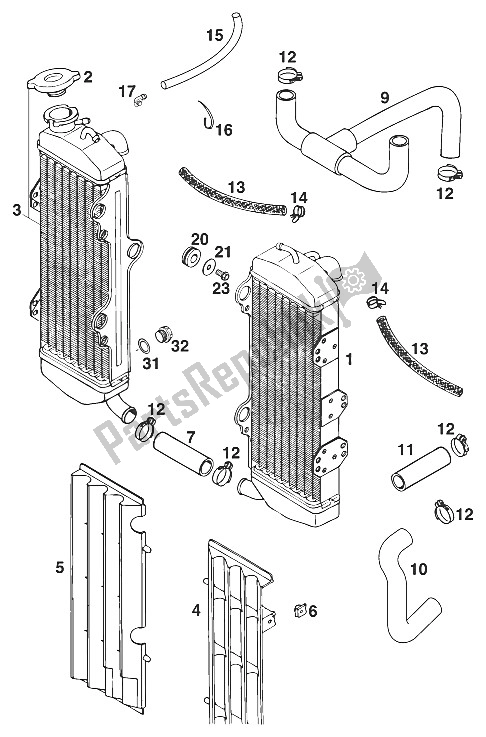 Tutte le parti per il Radiatore - Tubo Radiatore 400/620 200 del KTM 620 SC Australia 2000