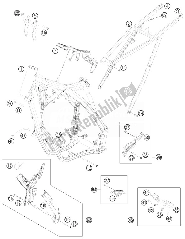 All parts for the Frame of the KTM 125 SX Europe 2013