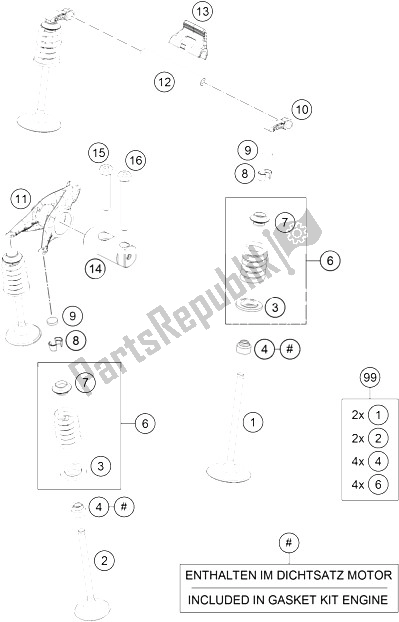 Todas las partes para Accionamiento De Válvula de KTM 690 Duke White ABS Europe 2016 Todas las partes para Accionamiento De Válvula de KTM 690 Duke White ABS Europe 2016