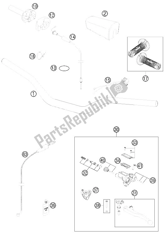 All parts for the Handlebar, Controls of the KTM 150 SX USA 2015