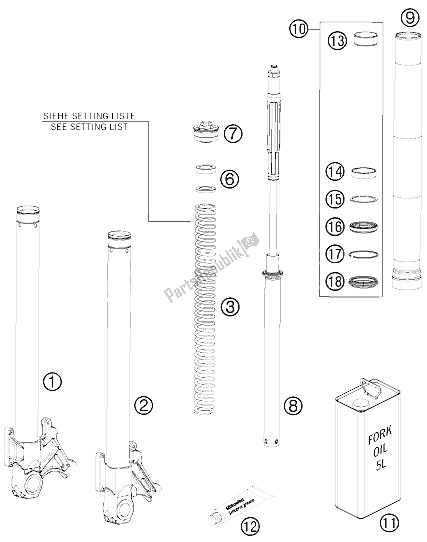 Alle onderdelen voor de Demontage Van De Voorvork van de KTM 990 Supermoto R USA 2011