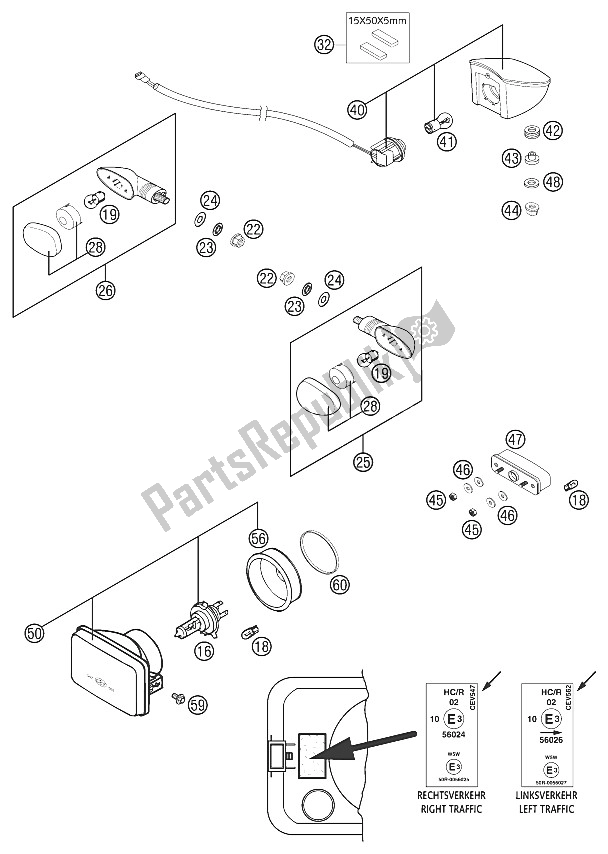 All parts for the Head Light Lc4, Lc4 Sm 2002 of the KTM 640 LC4 E Stahlblau Europe 2002