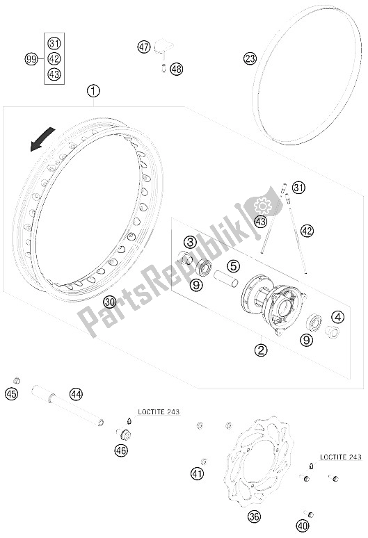 All parts for the Front Wheel of the KTM 65 SX Europe 2011