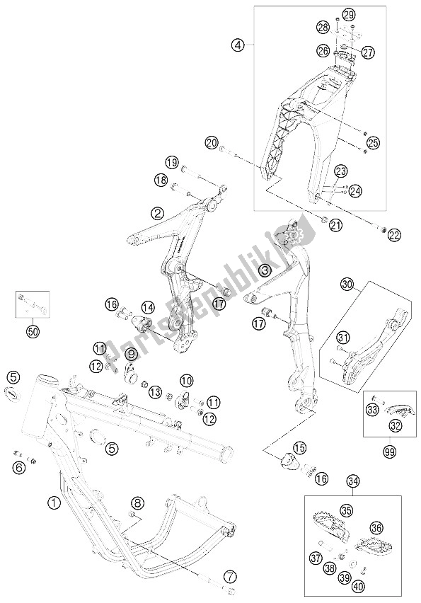 All parts for the Frame of the KTM Freeride 350 Europe 2015
