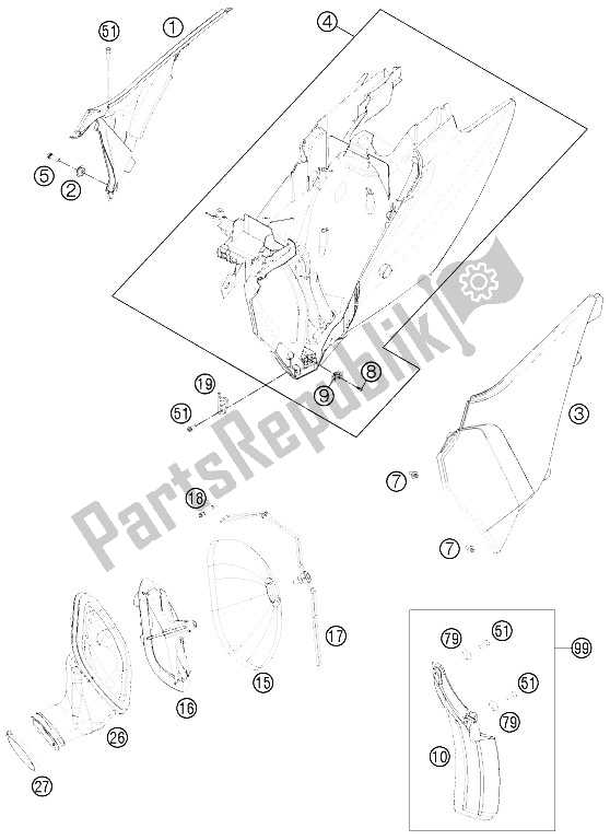 All parts for the Air Filter of the KTM 250 SX Europe 2012