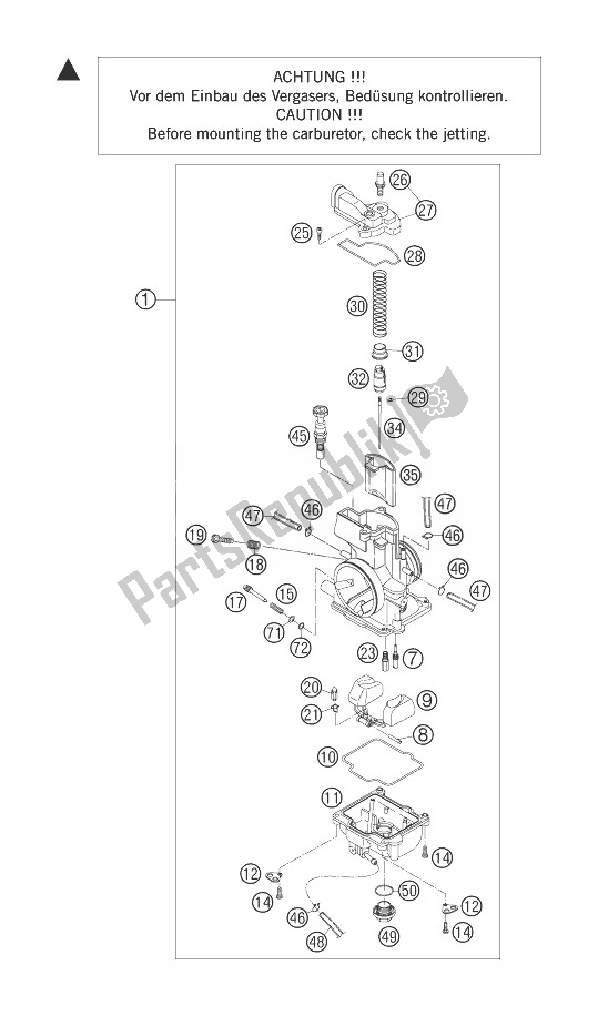 All parts for the Carburetor Keihin of the KTM 200 XC W USA 2007