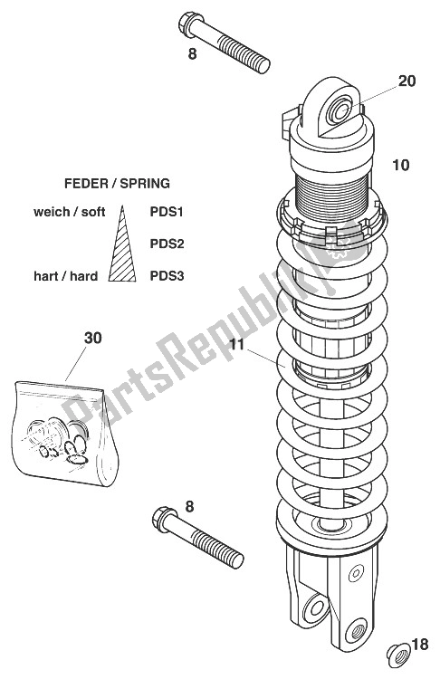 All parts for the Monoshock 125-200 '99 of the KTM 125 EXC 99 Europe 1999