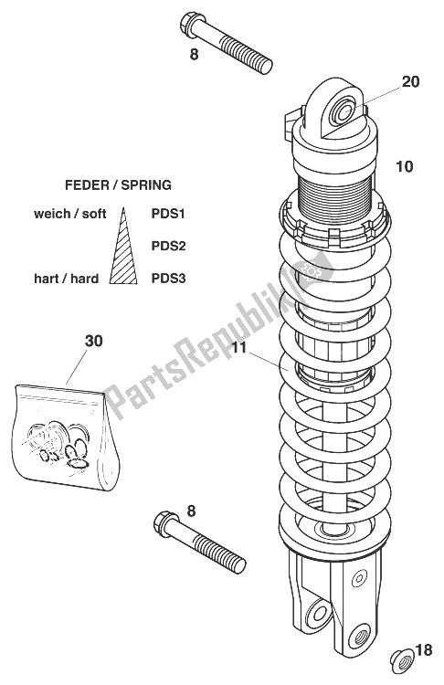 Todas as partes de Monoshock 125-200 '99 do KTM 200 MXC 99 USA 1999