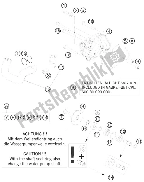 All parts for the Water Pump of the KTM 990 Adventure S Australia United Kingdom 2008