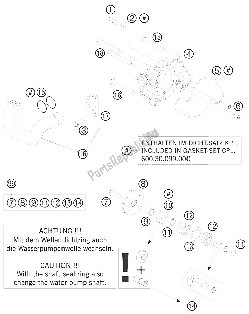 Alle onderdelen voor de Waterpomp van de KTM 990 Super Duke Black USA 2008