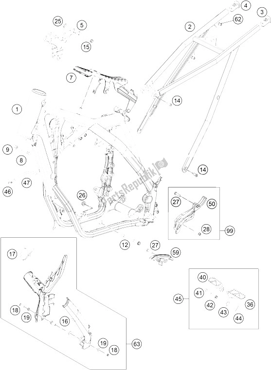 Alle onderdelen voor de Kader van de KTM 250 XC Europe USA 2015