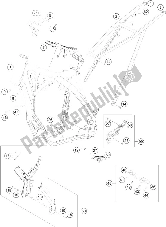 Alle onderdelen voor de Kader van de KTM 300 XC Europe USA 2016
