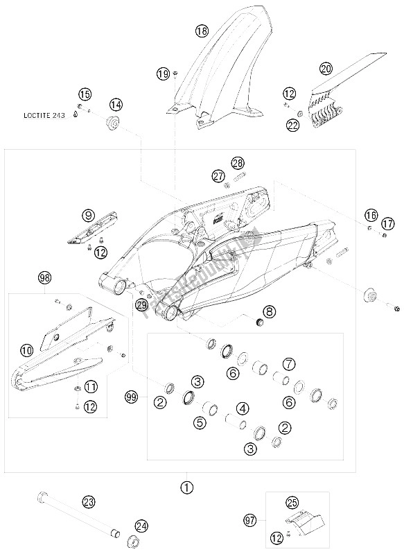 Todas las partes para Brazo Oscilante de KTM 1190 RC 8 White Japan 2008