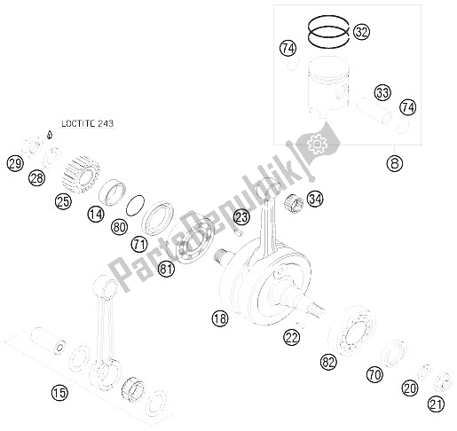 Tutte le parti per il Albero Motore, Pistone del KTM 125 EXC Europe 2008