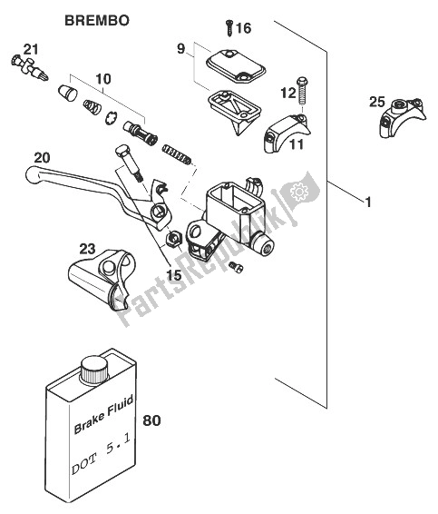 Tutte le parti per il Cilindro Freno A Mano Brembo '97 del KTM 250 EXC 98 Europe 1998