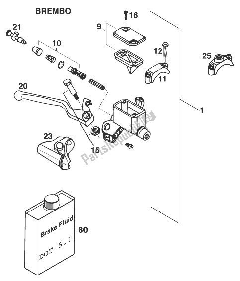 All parts for the Hand Brake Cylinder Brembo '97 of the KTM 300 EGS 10 KW Europe 1999