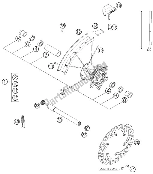 All parts for the Front Wheel of the KTM 200 EXC Australia 2005