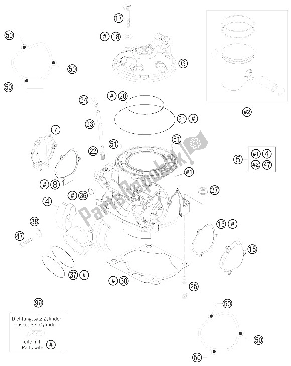 All parts for the Cylinder, Cylinder Head of the KTM 250 EXC Europe 2011