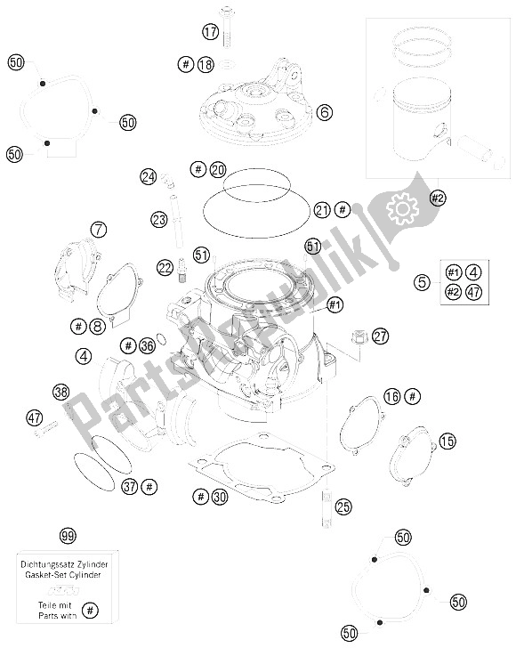 All parts for the Cylinder, Cylinder Head of the KTM 250 EXC Europe 2012