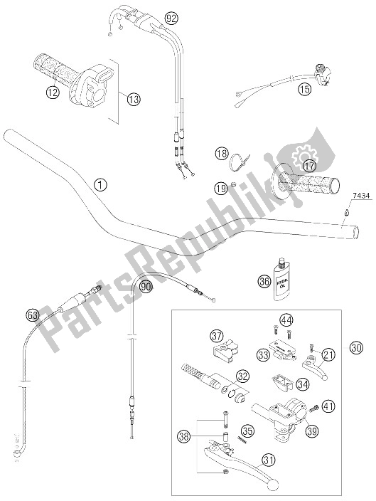 All parts for the Handlebar, Controls of the KTM 450 SX Europe 2006