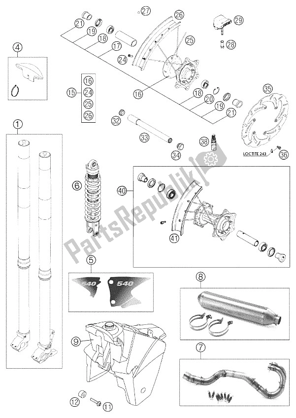 Tutte le parti per il Telaio Nuovo Parti 540 Sxs 02 del KTM 540 SXS Racing Europe 2002