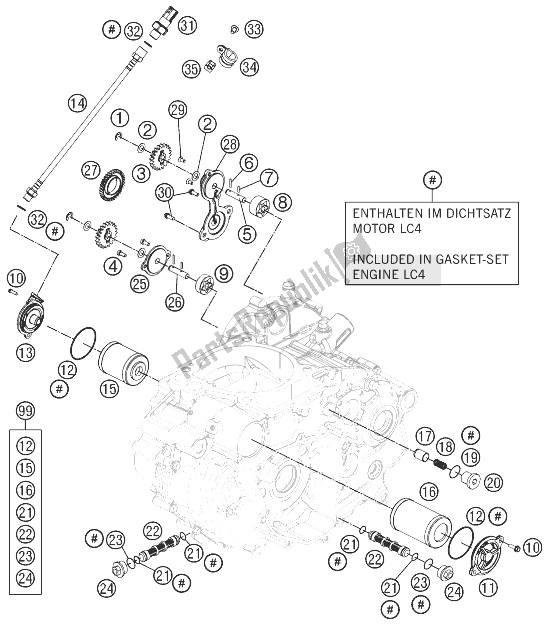 All parts for the Lubricating System of the KTM 690 Enduro R Europe 2013 All parts for the Lubricating System of the KTM 690 Enduro R Europe 2013